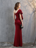 One-shoulder Elegant Long Night Party Dress Christmas Festival Evening Vestidoes Side Slit Lotus Short Sleeve Taffeta Prom Gown
