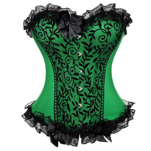 Women Victorian Sexy Floral Lace Overbust Corset Waist Cincher Slim Bow Satin Vintage Jacquard Corset Bustier Lingerie Top
