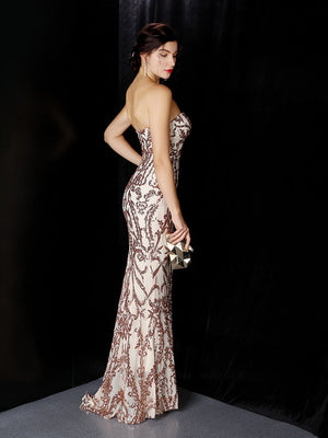 Asymmetrical Bright Long Dress Party Etiquette Celebration Evening Dress Strapless Mermaid Robe De Soriee Sexy Sequins Gown