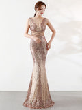 Women See-through Beads Long Party Dreess New Sequins Evening Dress