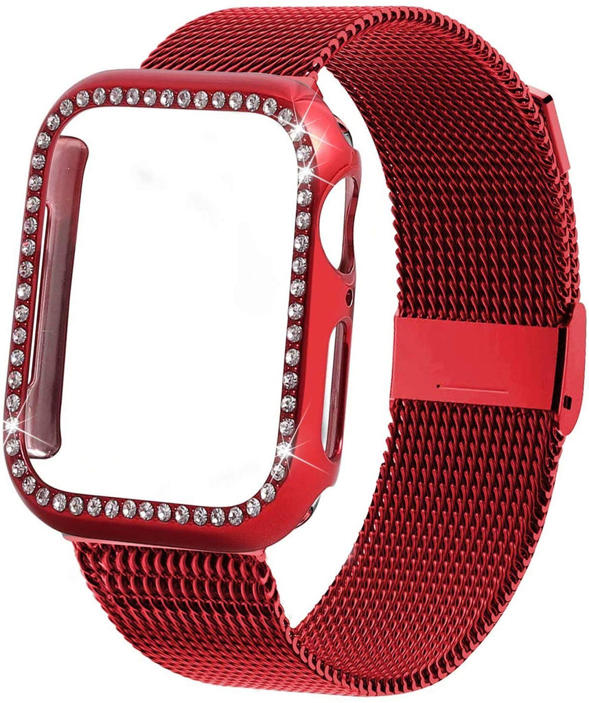 Diamond case+Milanese Loop band For Apple Watch Series 5/4/3/2/1 Stainless Steel Strap iwatch 38mm 42mm 40mm 44mm Wrist Bracelet