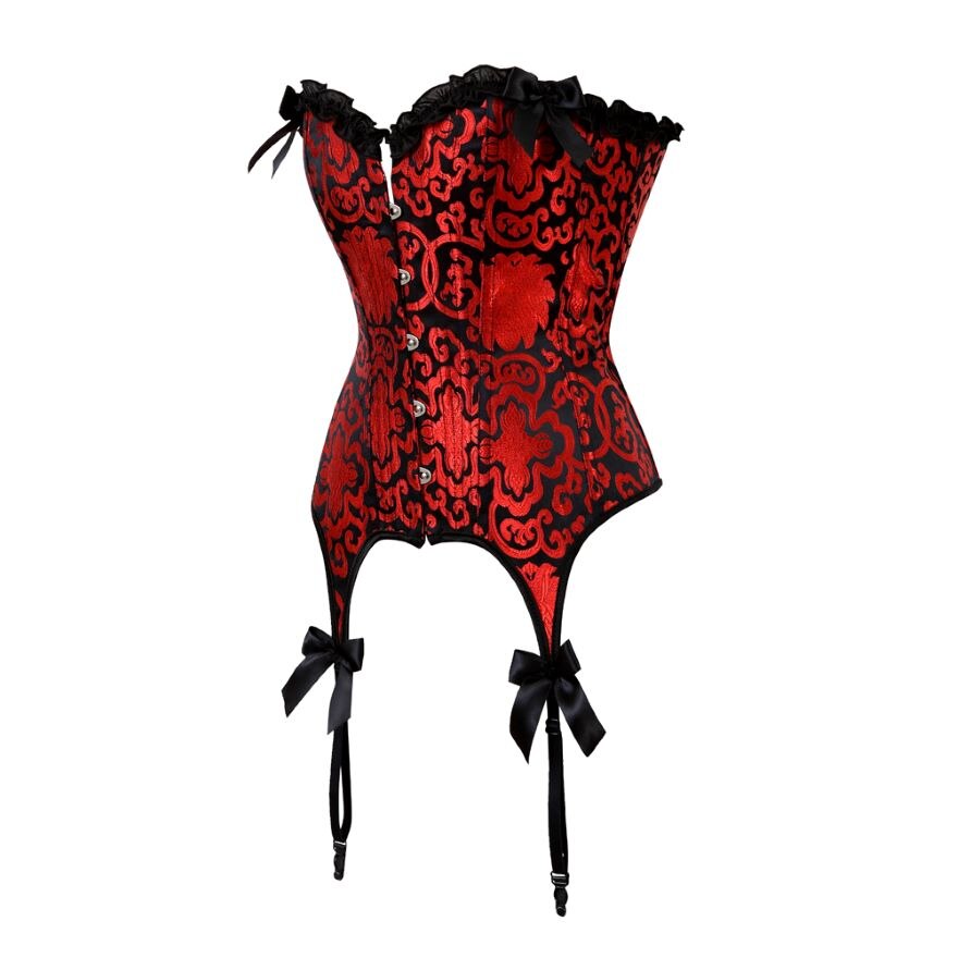 Women Sexy Jacquard Lace Bow Overbust Corset Women Burleque Retro Red Floral Waist Cincher Lace Up Corset Bustier Lingerie Top