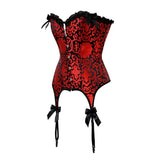 Women Sexy Jacquard Lace Bow Overbust Corset Women Burleque Retro Red Floral Waist Cincher Lace Up Corset Bustier Lingerie Top