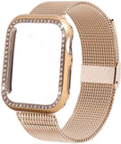 Diamond case+Milanese Loop band For Apple Watch Series 5/4/3/2/1 Stainless Steel Strap iwatch 38mm 42mm 40mm 44mm Wrist Bracelet