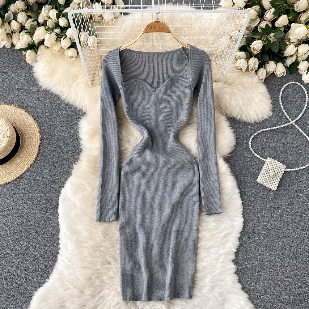 Autumn Winter Mini Dresses For Women Sweetheart Neck Long Sleeve Elega –  jetechband