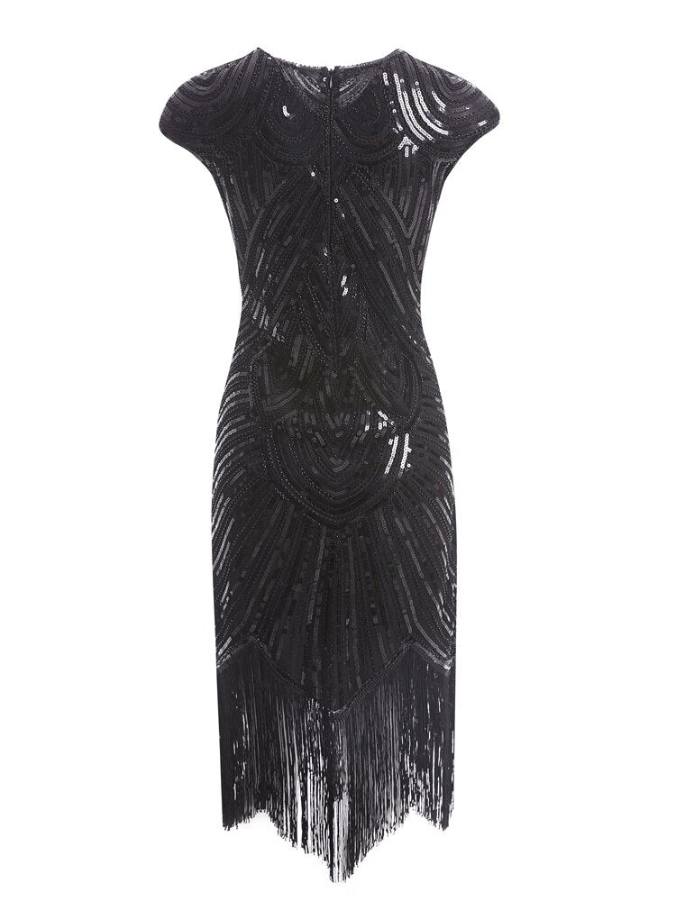 Women's 1920S GATSBY Sequins O-neck Beaded Fringed Dress Hot Club & Ni –  jetechband