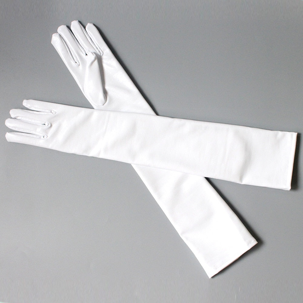 Stretch PU Leather Skinny Long Glove Punk Rock Hip Hop Jazz Disco Dance Gloves Shiny Metallic Mittens Cosplay Accessory