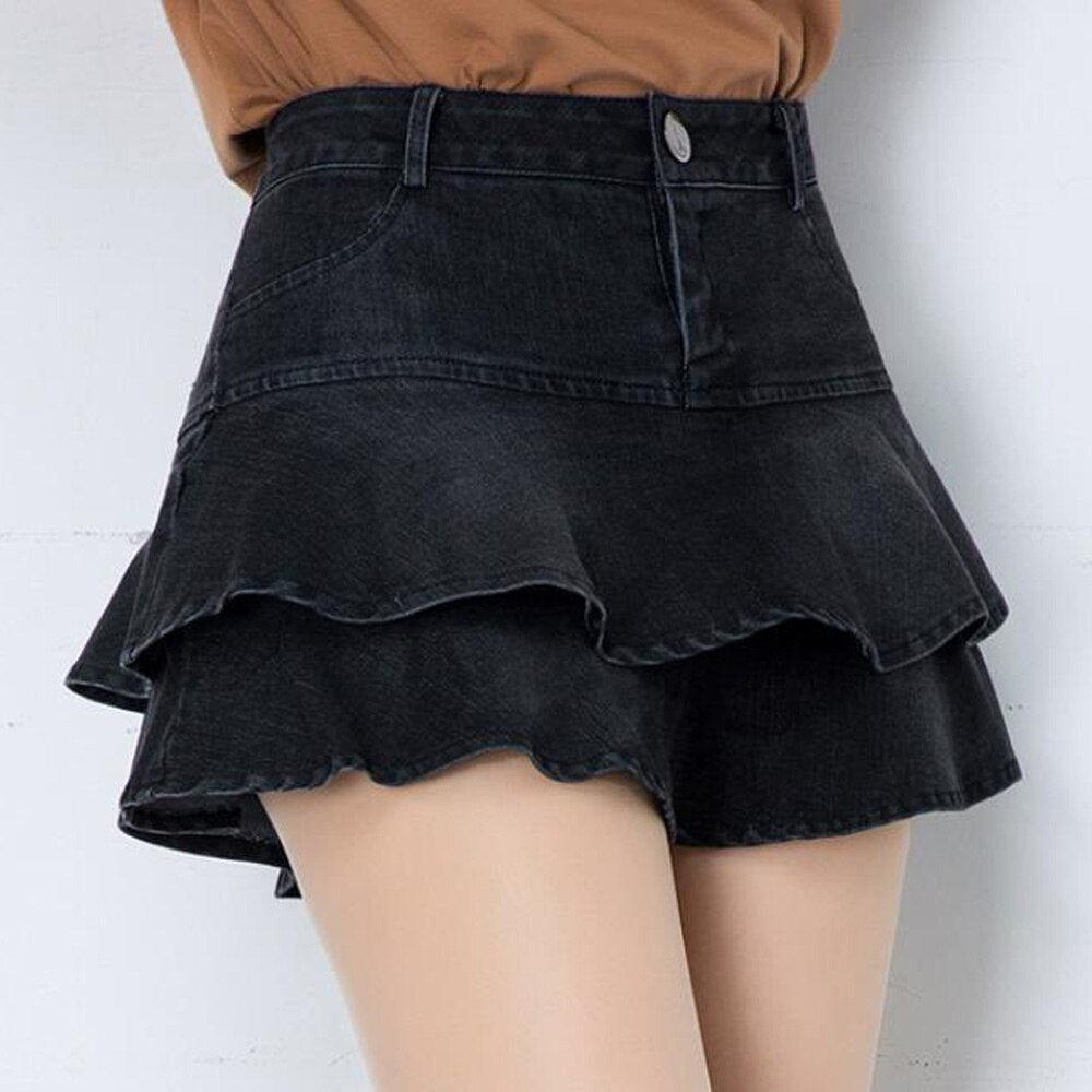 Harajuku Punk Denim y2k Skirt With Shorts Ruffle Korean Streetwear Ladies Summer High Waist Jeans Shorts Skirts