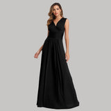 Soft Stretching comfort Diamonds Cotton-Fabric V-neck Sleeveless Open Back Pleated Cocktail Dress Pure Color Formal Party Gowns
