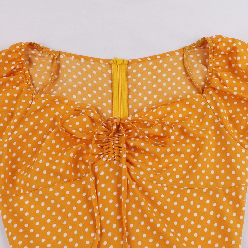 Tie Sweetheart Neck Polka Dot Vintage Women Summer Dress 2021 High Waist Retro Female A Line Swing Casual Dresses 1950s Style