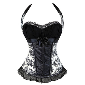 Women Sexy Floral Lace Halter Overbust Corset Zipper Side Waist Cincher Lace Up  Gothic Vintage Corset Bustier Lingerie Top