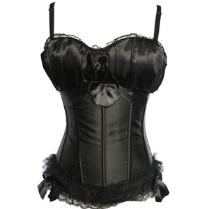 Sexy Satin Overbust Corset Strap Corsets Bustiers Top Lace Bowknot Decorated Clubwear Showgirl Body Shaper Plus Size Corselet