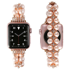 Pink Pearl Bling Correa for Apple Watch Band 38mm 40mm Series 6 5 4 3 Bracelet Women Stretchy Beaded Strap iWatch SE 42mm 44mm
