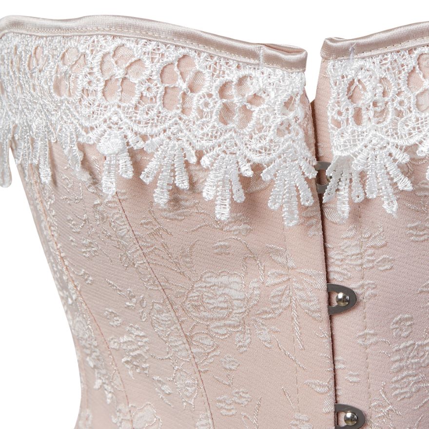 Women Sexy Brocade Floral Lace Overbust Corset Top Waist Cincher Body Shaper Corset Bustier Lingerie Pink Plus Size S-6XL