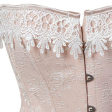 Women Sexy Brocade Floral Lace Overbust Corset Top Waist Cincher Body Shaper Corset Bustier Lingerie Pink Plus Size S-6XL