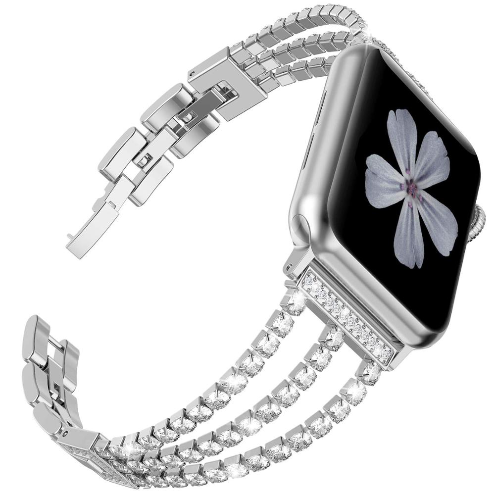 New Women Diamond Watch Band for Apple Watch 38mm 42mm 40mm 44mm iWatch Series 5 4 3 Stainless Steel strap Sport Bracelet