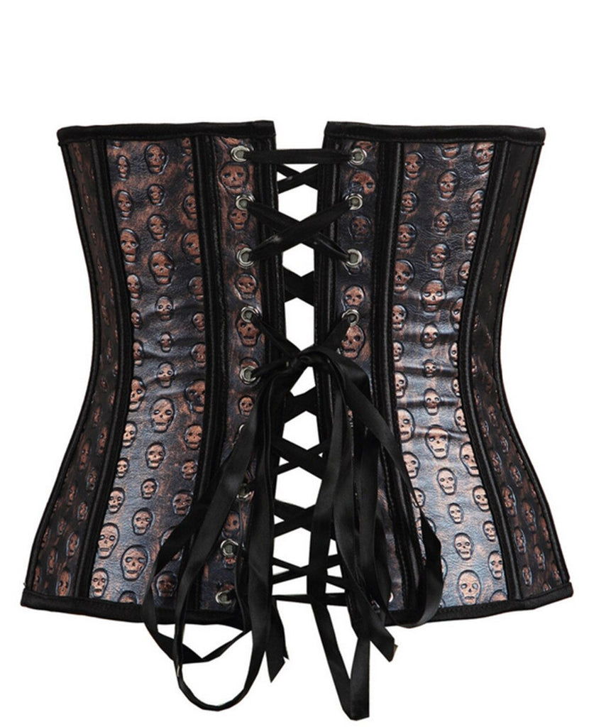 Women Underbust Corset Bustier Tops Steel Boned Leather Corsets Plus Size Skull Cupless Burlesque Corselet Sexy Pirate Costume