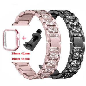 Diamond Band + case For Apple Watch 40mm 44mm 38mm 42mm iWatch series 5 4 3 2 1 bracelet apple watch stainless steel strap women