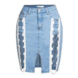 Summer High Waist Denim Sexy Streetwear Party Solid Hollow Out Black Jean Skirts