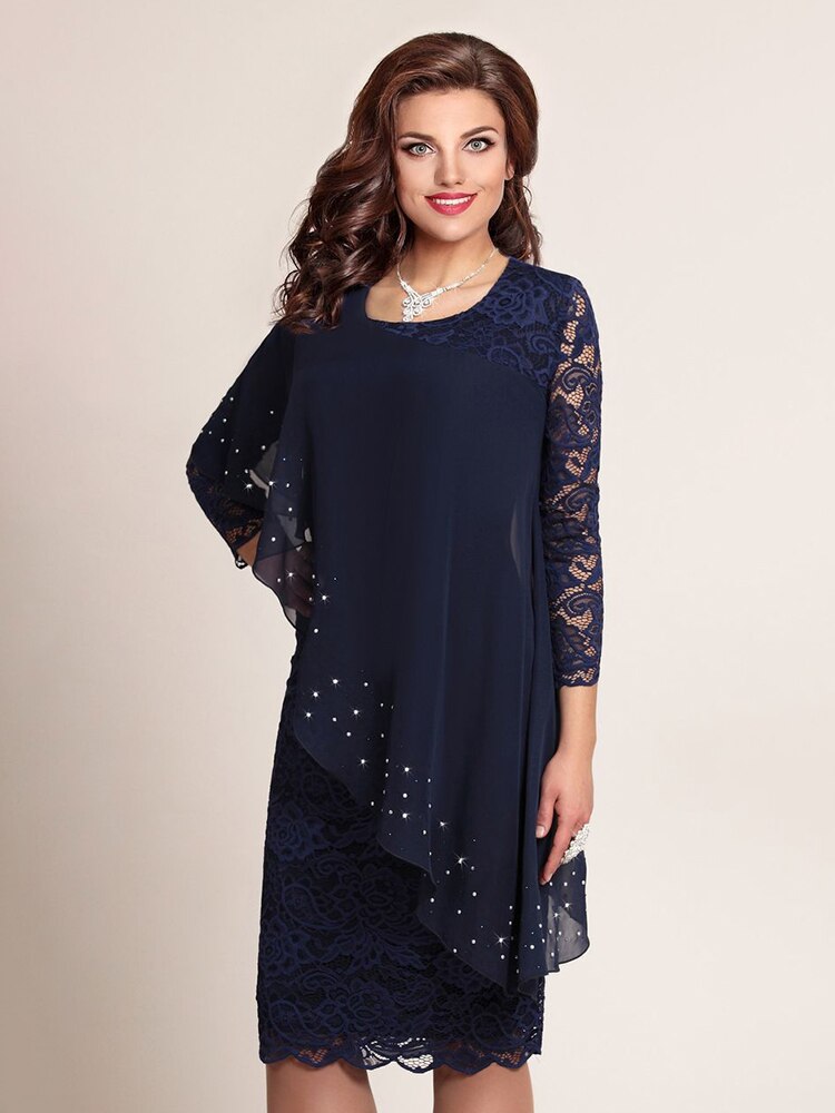 Long Sleeve Lace Chiffon Dress Plus Size Women Formal Occation Dresses –  jetechband