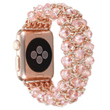 Blue Crystal Strap for Apple Watch Bracelet 38mm 40mm 42mm 44mm Beads Iwatch SE 6 5 4 3 Band with Metal Chain Women Girl Elastic