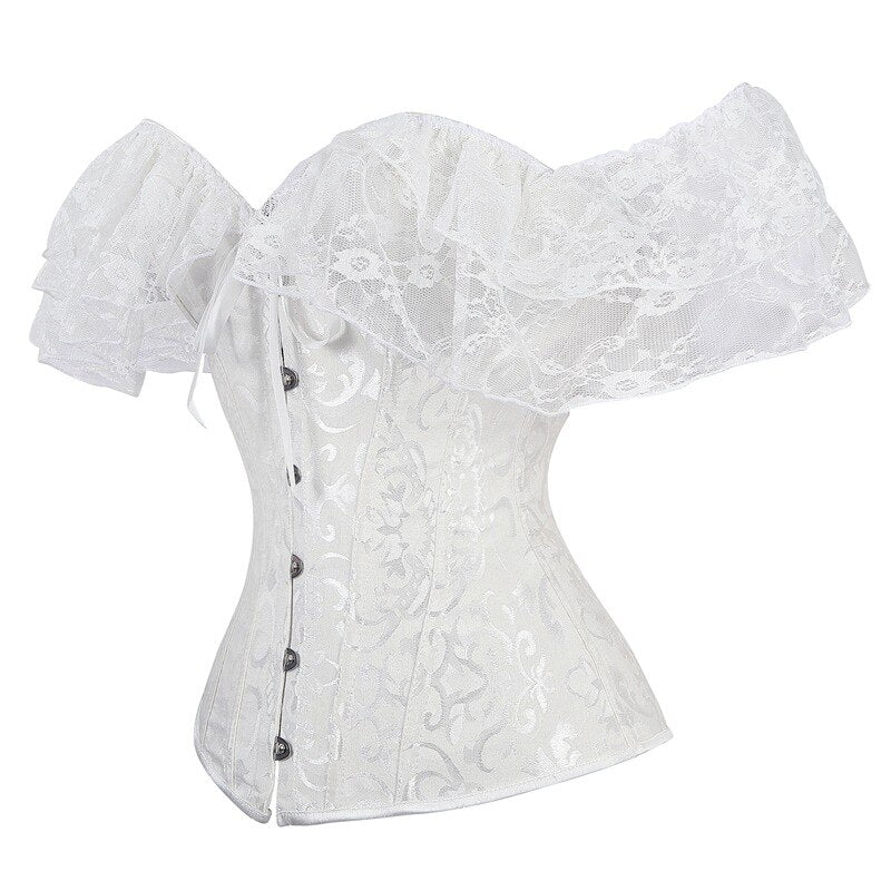 Black White Slim Burlesque Satin Bow Women Ladies Short Sleeve Off Shoulder Corsets and Bustiers Tops Vest Lace Up Corset