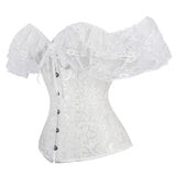 Black White Slim Burlesque Satin Bow Women Ladies Short Sleeve Off Shoulder Corsets and Bustiers Tops Vest Lace Up Corset