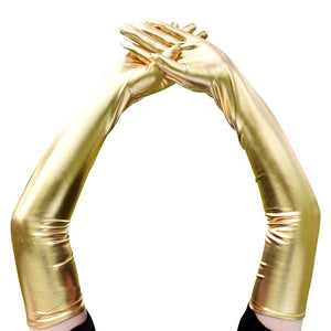 Stretch PU Leather Skinny Long Glove Punk Rock Hip Hop Jazz Disco Dance Gloves Shiny Metallic Mittens Cosplay Accessory