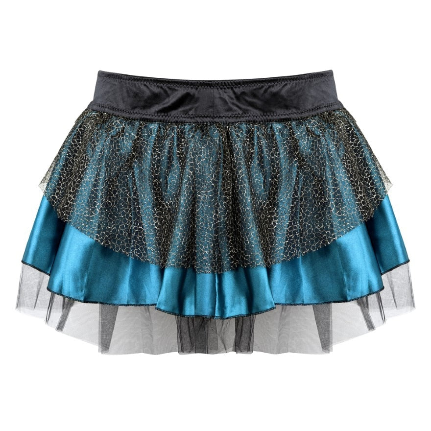 Women Multilayer Sexy Peacock Mesh Lace Pleated Tulle Mini Tutu Skirt Adult Fashion Party Dance Skirts Black/Blue Plus Size