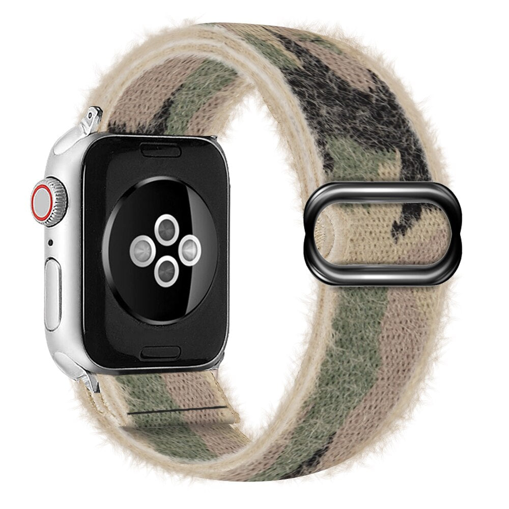 Braided Nylon Loop Elastic Buckle for Apple Watch Band 44mm40mm SE 65 Leopard Bracelet Strap on Smart iWatch Series 38mm42mm 432