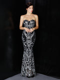 Asymmetrical Bright Long Dress Party Etiquette Celebration Evening Dress Strapless Mermaid Robe De Soriee Sexy Sequins Gown