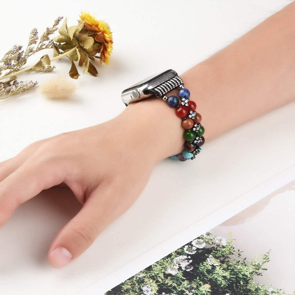 Women's Jewelry Strap For Apple Watch Band 6 5 4 40/44mm Diamond Stainless steel Agate Bracelet For iWatch Series 3 38/42mm Band