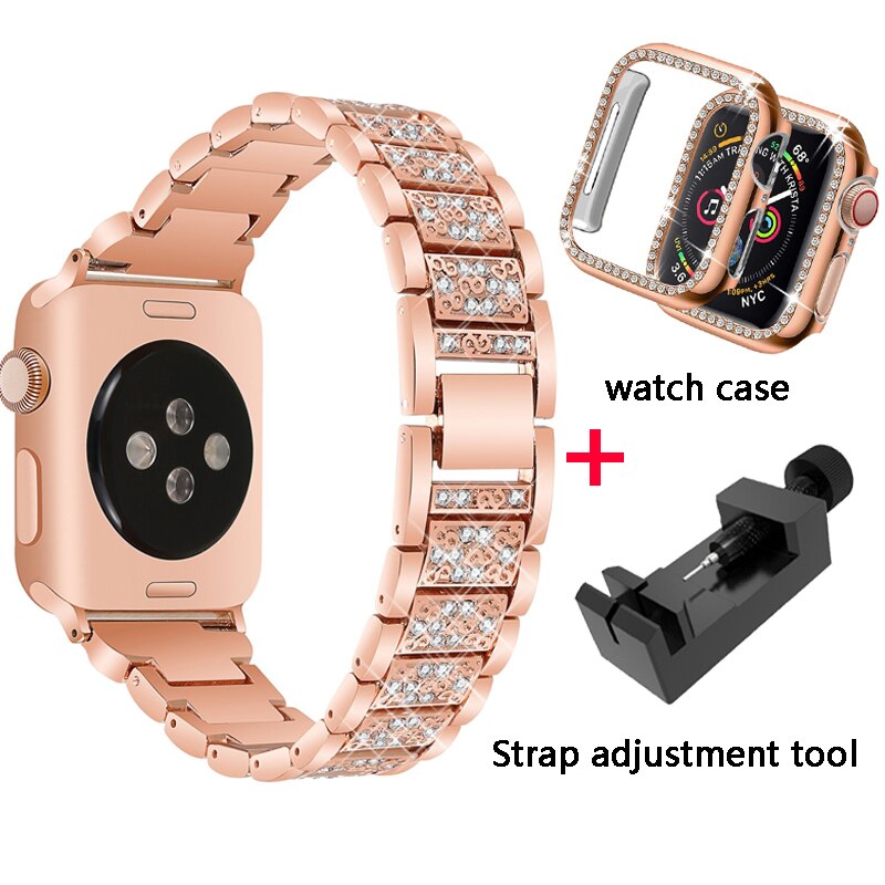Diamond Band + case For Apple Watch 40mm 44mm 38mm 42mm iWatch series 5 4 3 2 1 bracelet apple watch stainless steel strap women