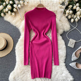 Autumn Winter Women Clothing Mock Neck Long Sleeve Ribbed Knit Sweater Dress Night Club Sexy Mini Knitted Bodycon Dress