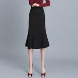 Women Solid Black High Waisted Summer Long New Elegant Ladies Office Skirts