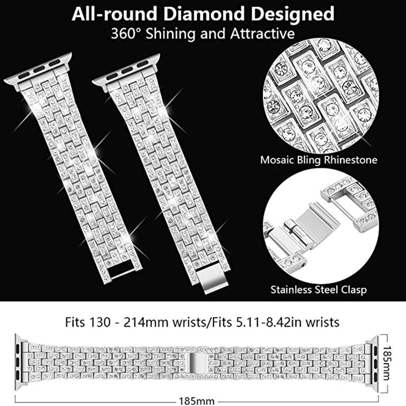 Women Jewelry Diamond Strap for Apple Watch Band 44/40mm 38/42mm Stainless steel Belt for iWatch Bands Serie SE 6 5 4 3 Bracelet