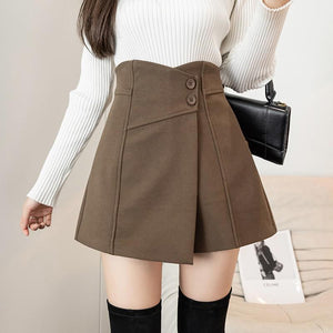 Women Casual Shorts Skirts Korean Style All-match Vintage Woolen High Waist Ladies Elegant Short Pants