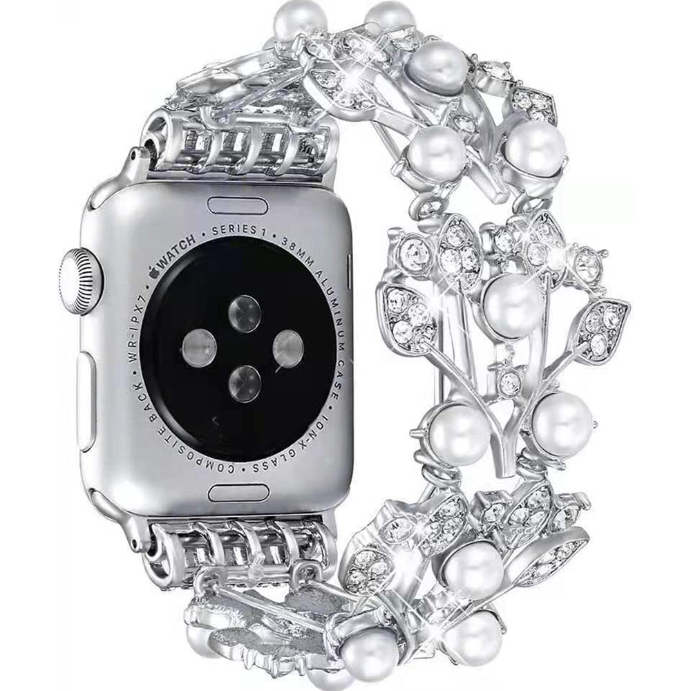Pearl Diamond Strap for Apple Watch Band 6 44mm 40mm 38mm 42mm Women Jewelry Metal Belt for iWatch Bands Serie SE 5 4 3 Bracelet