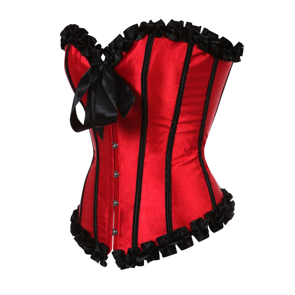 Women Sexy Satin Striped Lace Overbust Corset Showgirls Waist Cincher Body Shaper Slim Fashion Corset Bustier Plus Size