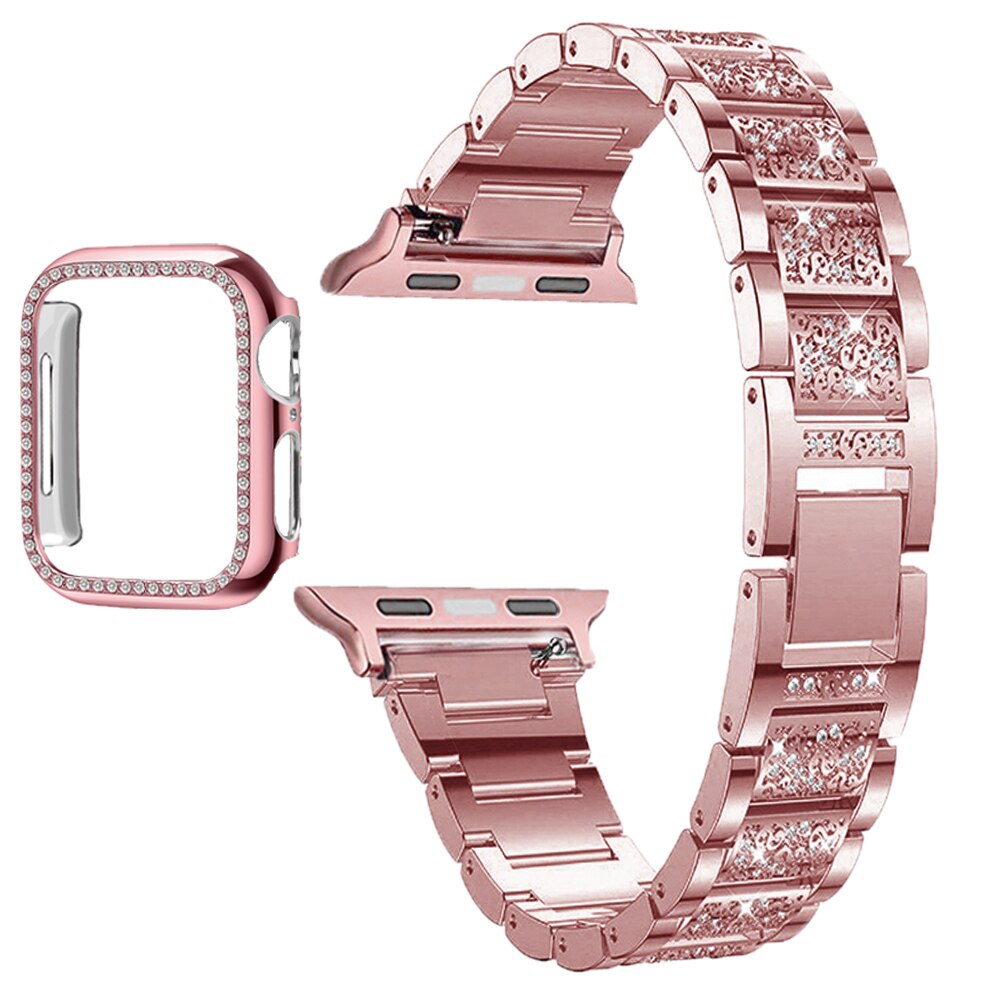 Diamond stainless steel strap With cover for apple watch strap 6 SE 5 4 44mm 40mm iWatch Bands 6 3 38mm 42mm Bracelet watchband