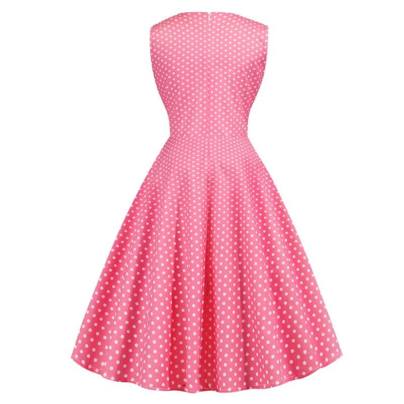 Red V Neck Tie Pocket Polka Dot 1950S Vintage Slim Pinup Summer Sleeveless Elegant Party A Line Dress