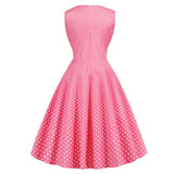 Red V Neck Tie Pocket Polka Dot 1950S Vintage Slim Pinup Summer Sleeveless Elegant Party A Line Dress