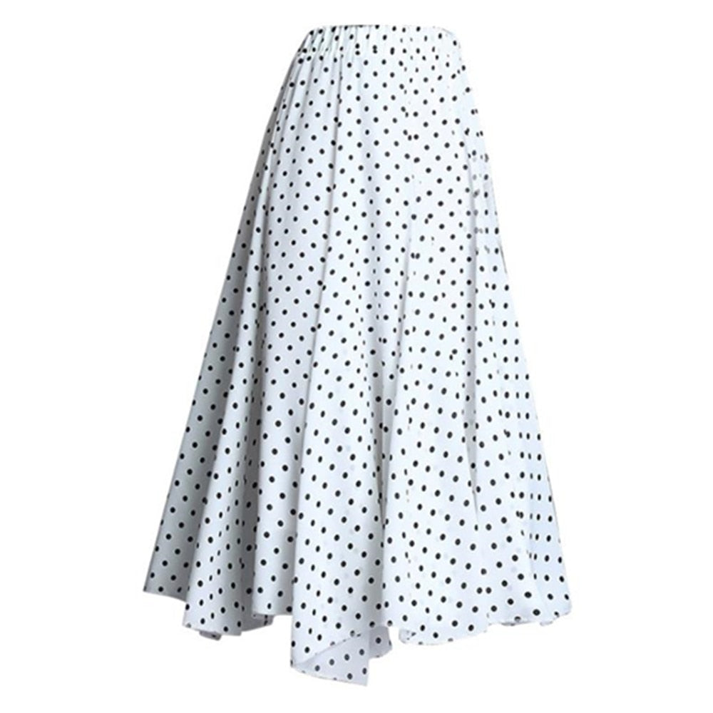 Vintage Polka Dot A-line Pleated Long Summer Women Korean Streetwear Elastic Waist Midi Skirt