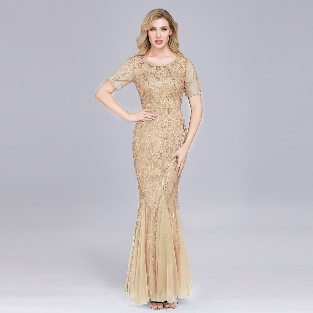 Silver Gray Elegant Fashion Evening Dresses Sexy Simple V Collar Open Back Sleeveless Embroidered Beads Fishtail Dress Gown