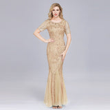 Silver Gray Elegant Fashion Evening Dresses Sexy Simple V Collar Open Back Sleeveless Embroidered Beads Fishtail Dress Gown
