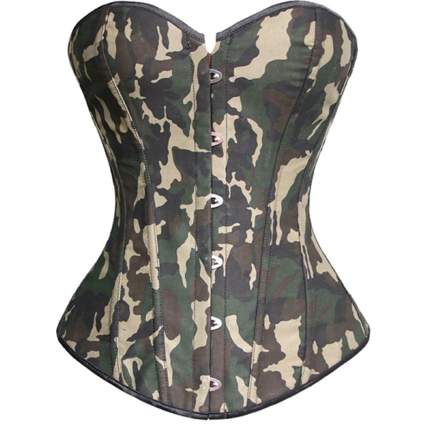 Women Sexy Camouflage Overbust Corset Gothic Waist Cincher Body Shaper Lace Up Corset Bustier Lingerie Top Army Girl Costumes
