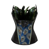 Women Sexy Peacock Feathers Embroidery Overbust Corset Bustier Lingerie Top With Mesh Mini Skirt Set Burlesque Corset Dress