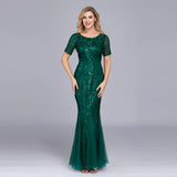 Silver Gray Elegant Fashion Evening Dresses Sexy Simple V Collar Open Back Sleeveless Embroidered Beads Fishtail Dress Gown
