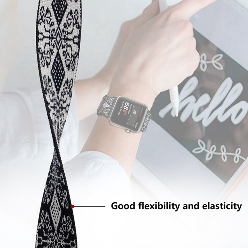 Nylon Strap For Apple Watch Strap 44/40/42/38mm Bohemia Braid Adjustable Elastic Band Bracelet iWatch Series 6 SE 5 4 3 2 1