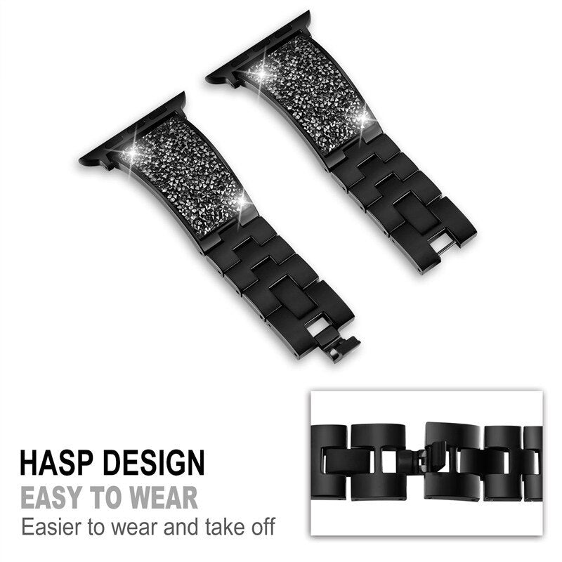 Rhinestone Diamond Stainless Steel Loop strap For apple watch band 44mm 40mm Metal Bracelet For iwatch Series 4/3/2/1 38mm 42mm